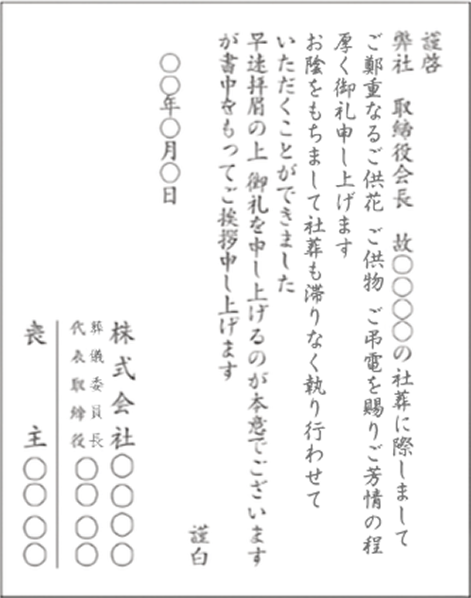 供花・供物・弔電への御礼の例