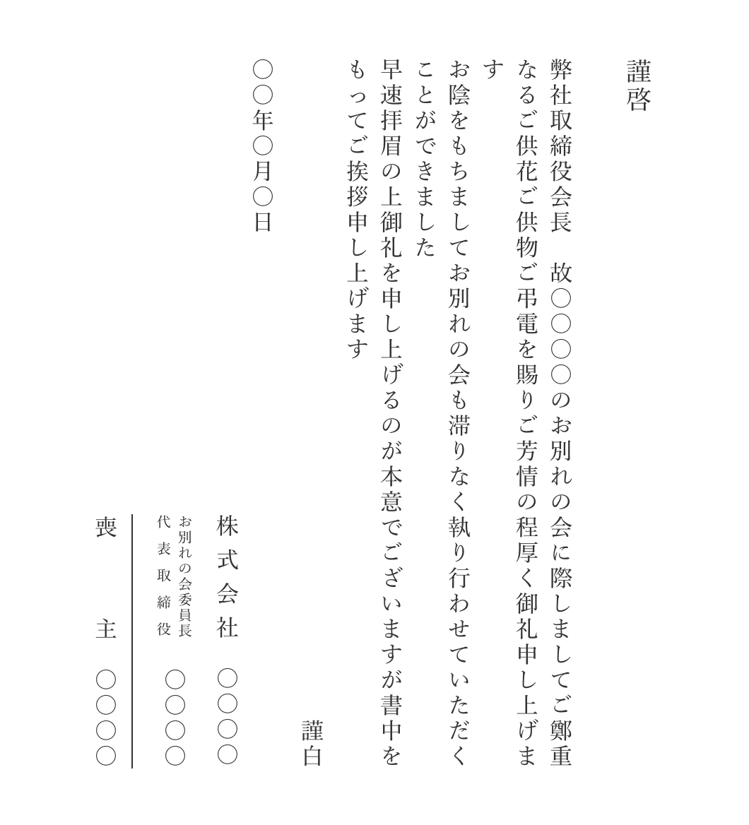 お別れの会の供花・供物・弔電の御礼