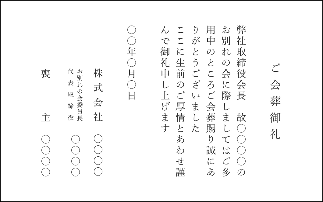お別れの会の会葬御礼の新聞広告