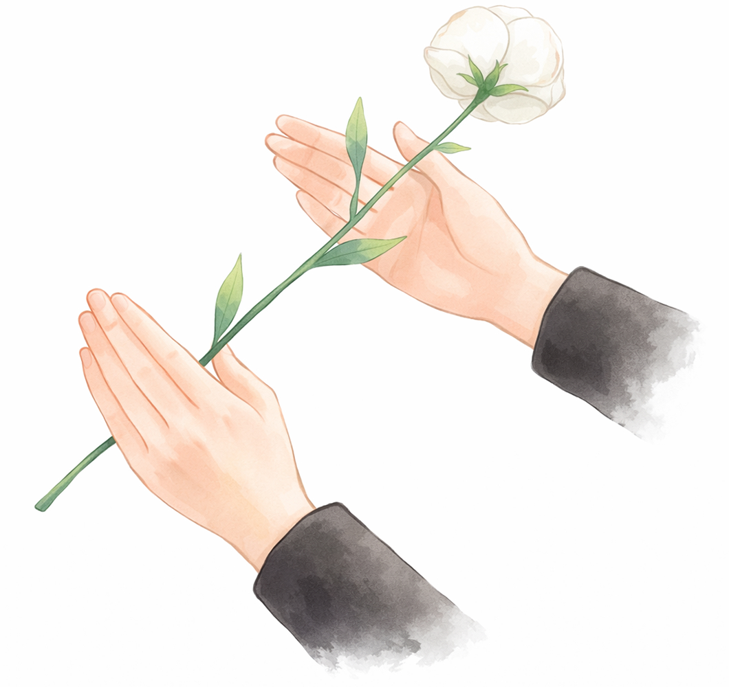 1.花を右手にのせ、左手の甲を上にして受け取ります
