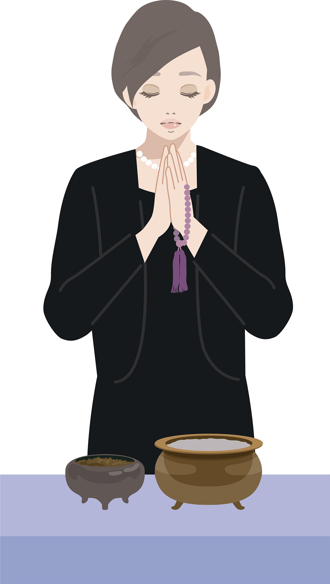 両手に数珠をかけ一礼し、合掌します